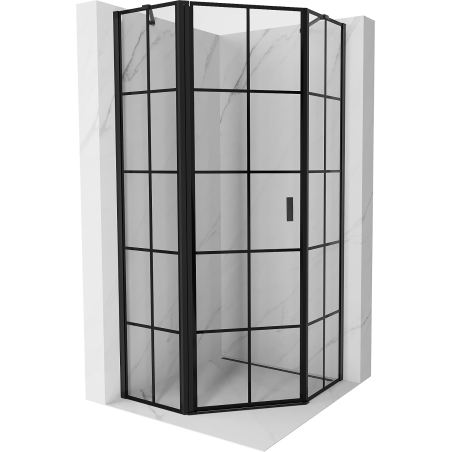 Mexen Mist петстенна лява душ кабина 80 x 80 см, черна решетка, черна - 8A8-080-080-70-77-L