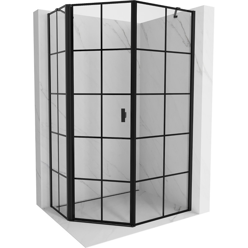 Mexen Mist петостенна асиметрична душ кабина с леви врати 80 x 90 см, черна