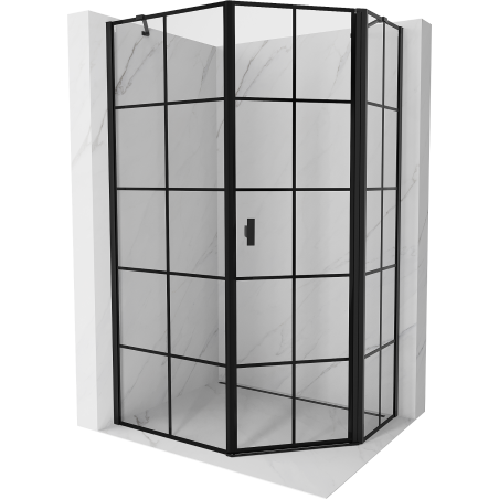 Mexen Mist асиметрична петстенна душ кабина с десен отвор 90 x 100 см, черна решетка, черен - 8A8-090-100-70-77-P