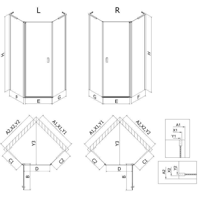 Mexen Mist L петостенна душ кабина с въртяща се врата 80 x 80 см, прозрачна, хром - 8A8L-080-080-01-00