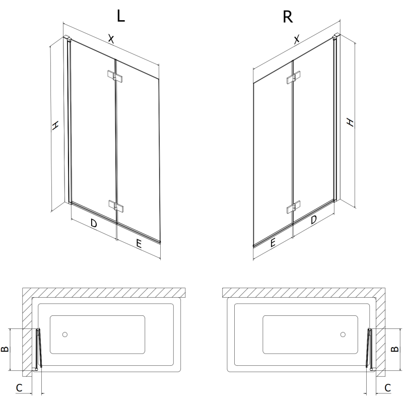 Mexen Mist параван за вана 2-крилен ляв 120 x 150 cm, прозрачен, златист четкан - 8A9-120-002-55-00-L
