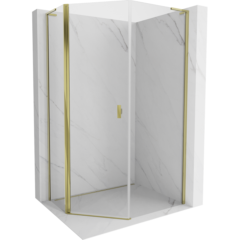 Mexen Mist L асиметрична петостенна душ кабина с отваряща се врата 80 х 90 см, прозрачна, златна - 8A8L-080-090-50-00