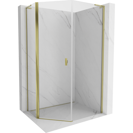 Mexen Mist L асиметрична петстранна душ кабина с отваряща се врата 80 x 100 см, прозрачна, златна - 8A8L-080-100-50-00