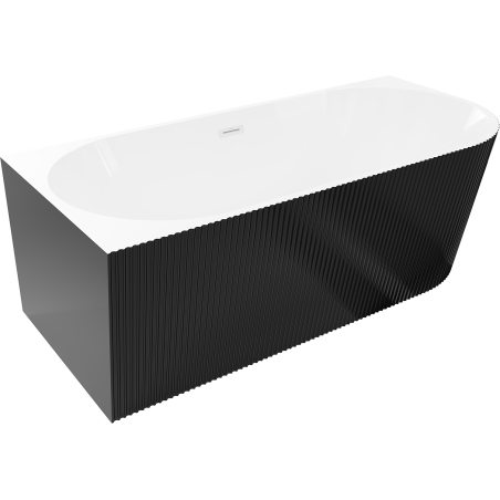 Mexen Silo свободностояща ъглова лява вана рифелована 150 x 75 cm, бяла/черна, бял преливник- 52891507575L-20