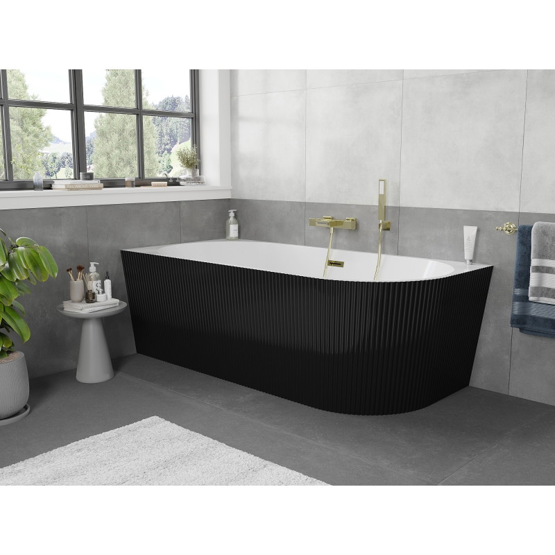 Mexen Silo свободностояща ъглова лява вана с ребра 150 x 75 см, бяла/черна,