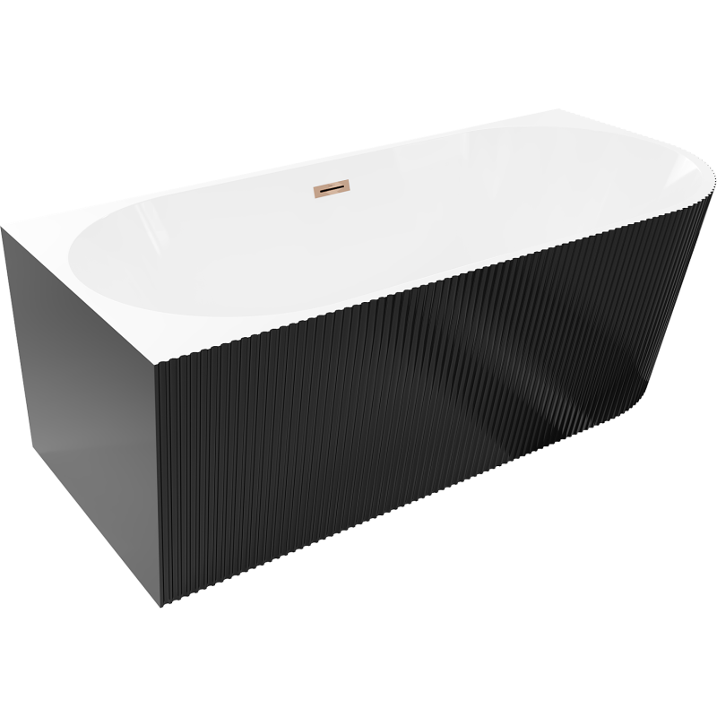 Mexen Silo свободностояща ъглова вана, лява, набраздена 150 x 75 см, бяла/черна, преливник розово злато - 52891507575L-60