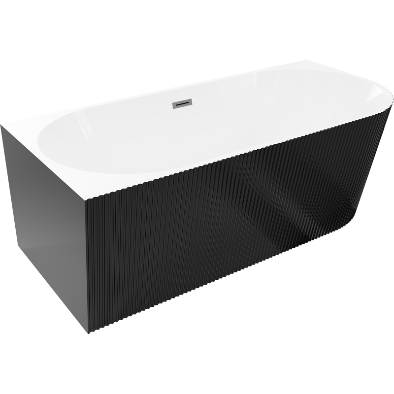 Mexen Silo свободно стояща ъглова вана лява с релефни линии 150 x 75 см, бяла/черна, преливник gun metal - 52891507575L-95