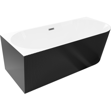 Mexen Silo свободно стояща ъглова вана лява с релефни линии 150 x 75 см, бяла/черна, преливник gun metal - 52891507575L-95