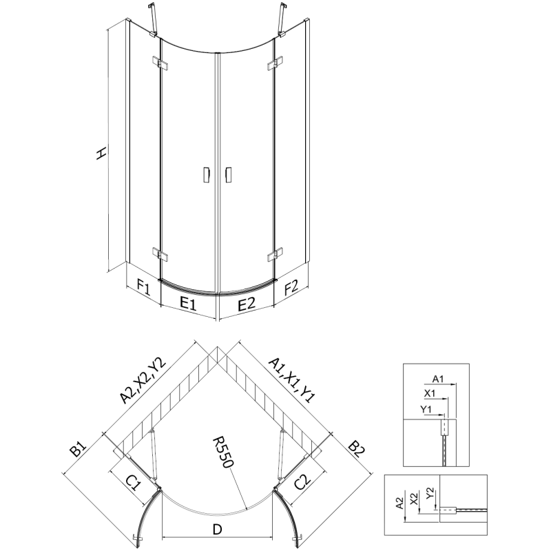 Mexen Mist полукръгла душ кабина с врата 80 x 80 см, прозрачна, хром - 8A33-080-080-01-00
