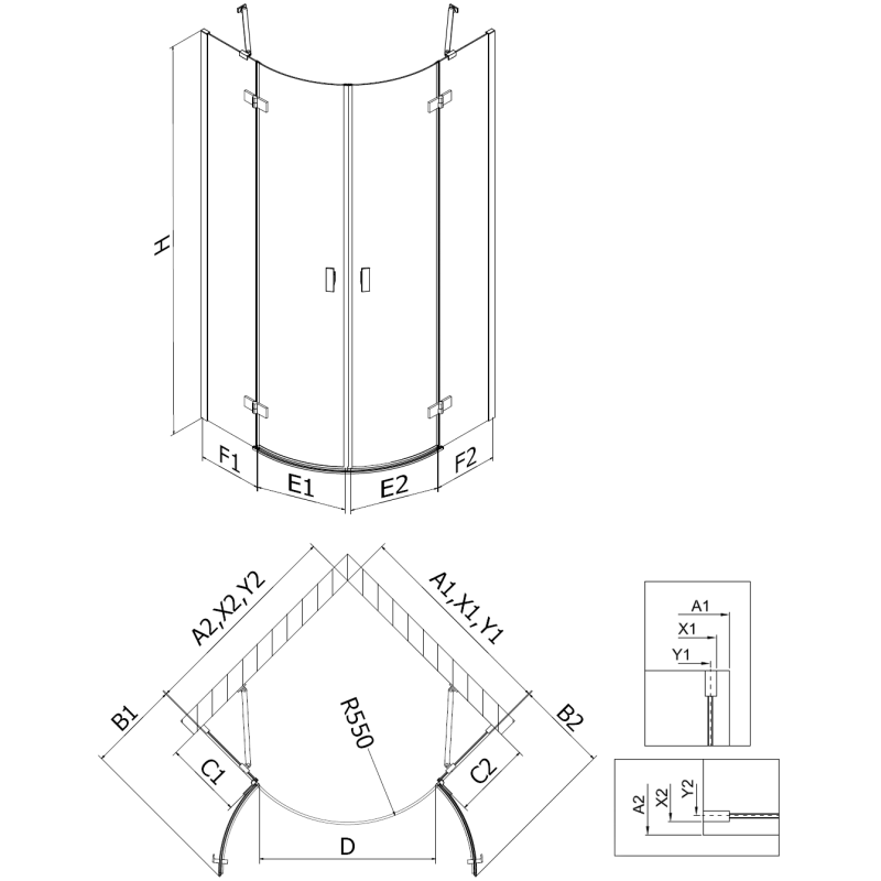 Mexen Mist кръгла душ кабина отваряема 90 x 90 см, прозрачна, четкана мед - 8A33-090-090-65-00