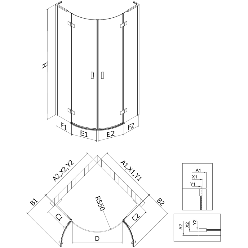Mexen Mist L овална душ кабина с люлееща врата 90 x 90 см, прозрачна, четкана мед - 8A33L-090-090-65-00
