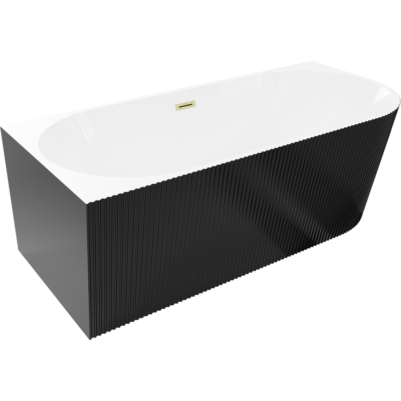 Mexen Silo свободностояща ъглова лява оребрена вана 170 x 80 cm, бяла/черна, прелив златно матирано - 52891708075L-55