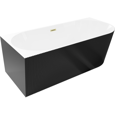 Mexen Silo свободностояща ъглова лява оребрена вана 170 x 80 cm, бяла/черна, прелив златно матирано - 52891708075L-55