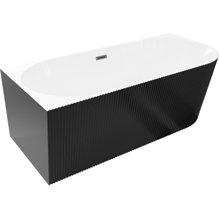 Mexen Silo самостоятелна вана, оребрена, лява, ъглова 170 x 80 см, бяла/черна, преливник gun gray матиран - 52891708075L-66