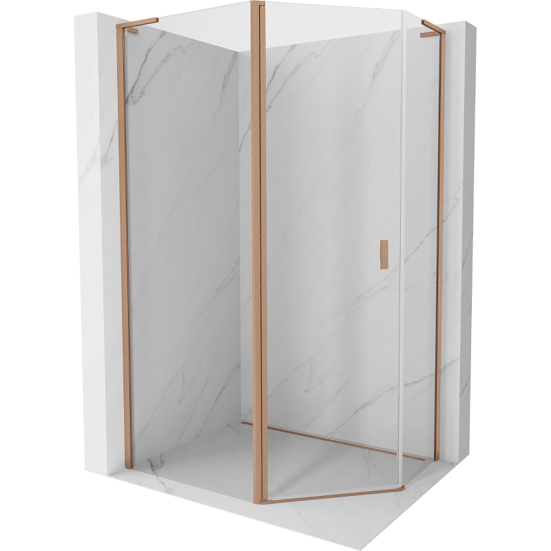 Mexen Mist L асиметрична петостенна душ кабина с люлееща се врата 100x90 см, прозрачна, четкан мед - 8A8L-100-090-65-00