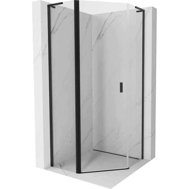 Mexen Mist L петоъгълна душ кабина с люлееща се врата 90 x 90 см, прозрачна, черна - 8A8L-090-090-70-00