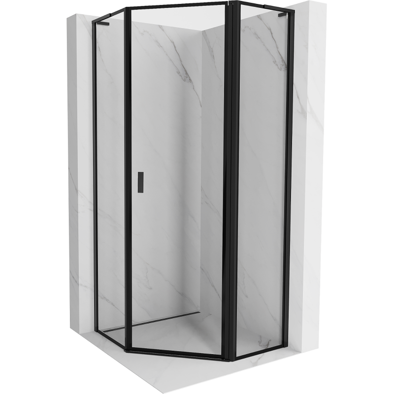 Mexen Mist L петстенна душ кабина с отваряща се дясна врата 90 x 90 см, черна рамка, черна - 8A8L-090-090-70-70-P