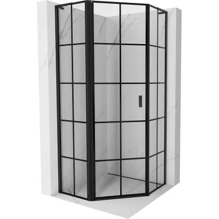 Mexen Mist L петостенна душ кабина с врата лява 80 x 80 см, черна решетка, черно - 8A8L-080-080-70-77-L