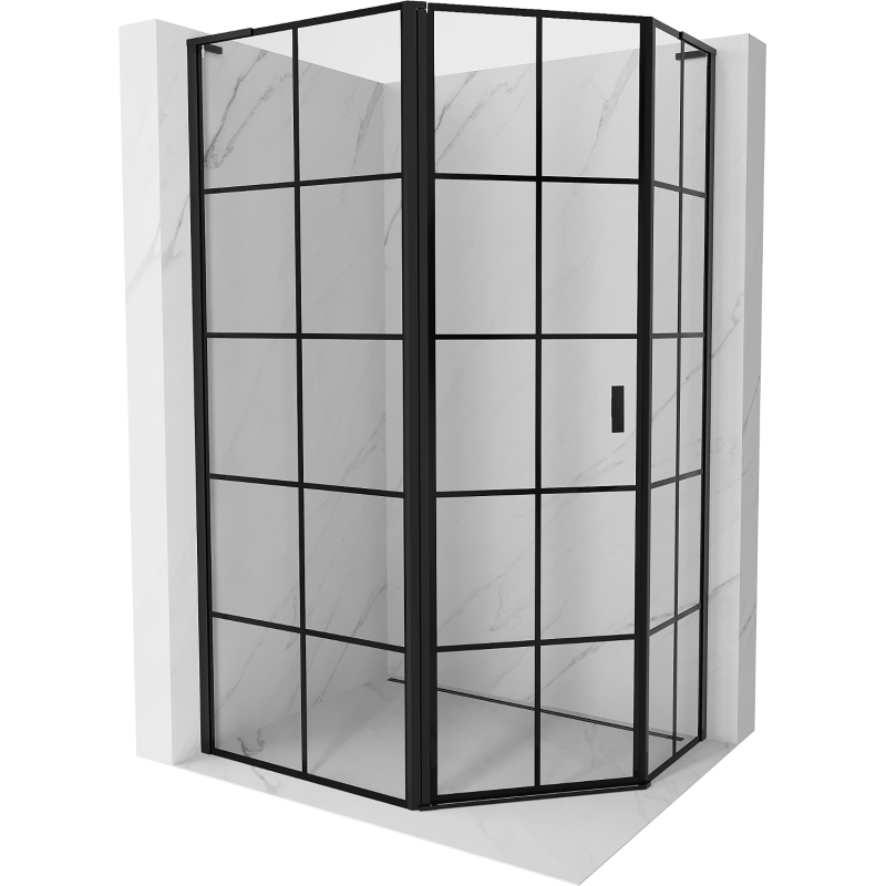 Mexen Mist L петостенна асиметрична душ кабина лява, 90 x 80 см, черна решетка, черна - 8A8L-090-080-70-77-L
