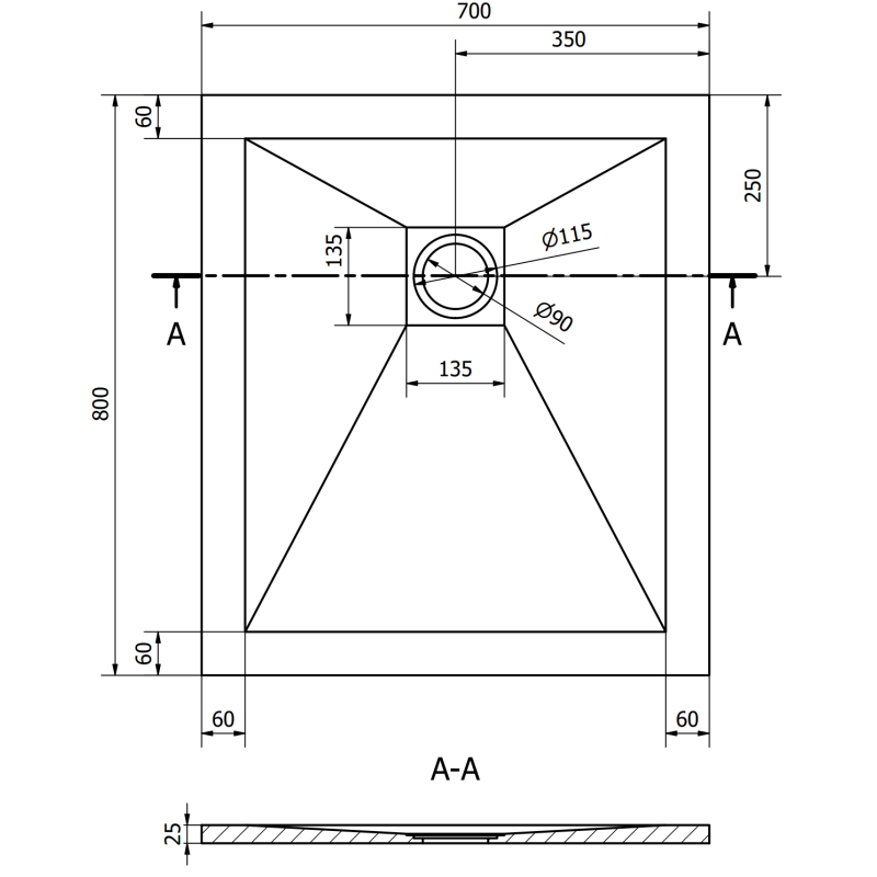 Mexen Stone+ Правоъгълна композитна душ кабина 80 x 70 см, бяла - 44107080