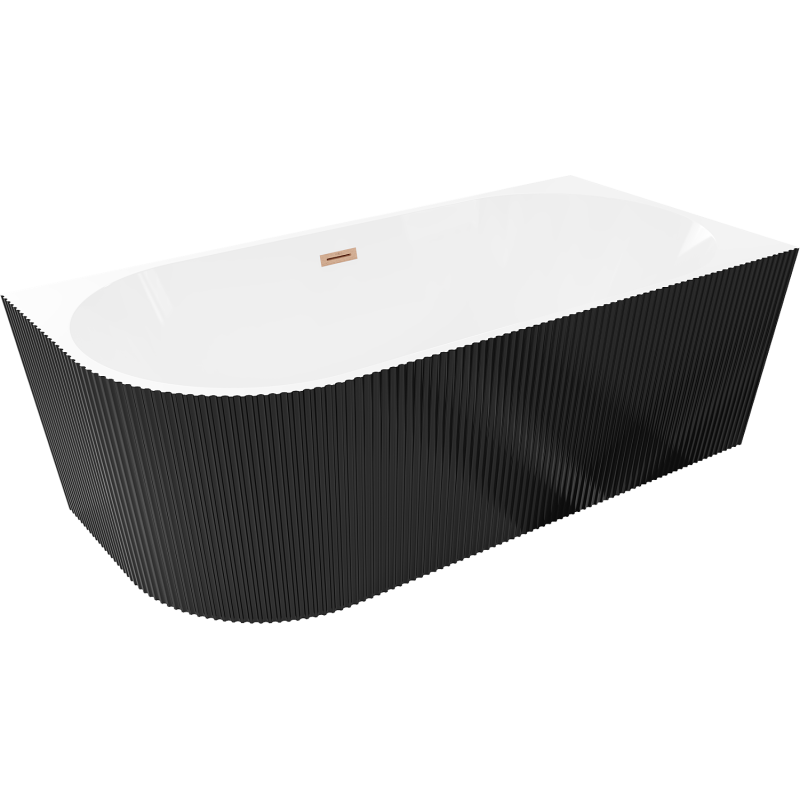 Mexen Silo свободностояща вана ъглова дясна рифелована 150 x 75 cm, бяла/черна, прелив мед матиран - 52891507575P-65