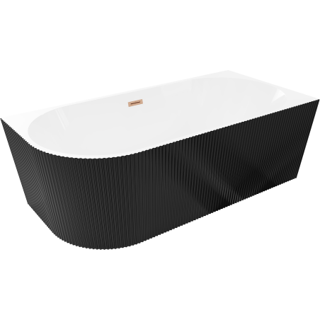 Mexen Silo свободностояща вана ъглова дясна рифелована 150 x 75 cm, бяла/черна, прелив мед матиран - 52891507575P-65
