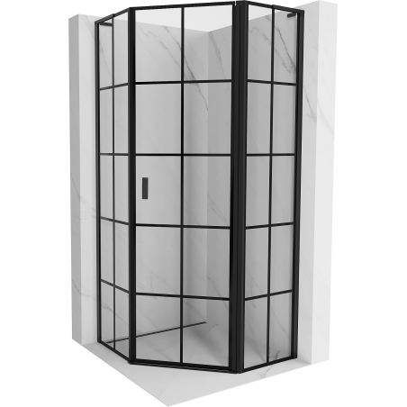 Mexen Mist L петостенна душ кабина с врата, дясна, 90 x 90 см, черна решетка, черна - 8A8L-090-090-70-77-P