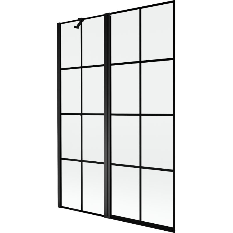 Mexen Mist параван за вана - 2-крилен, ляв 120 x 150 см, черна решетка, черен - 8A9-120-011-70-77-L