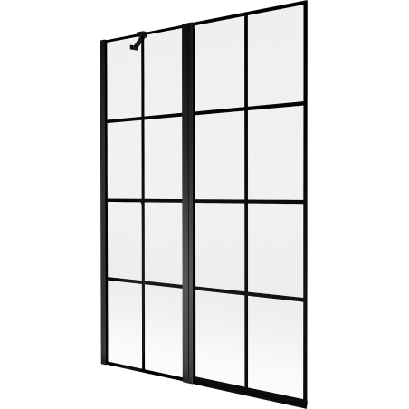 Mexen Mist параван за вана - 2-крилен, ляв 120 x 150 см, черна решетка, черен - 8A9-120-011-70-77-L