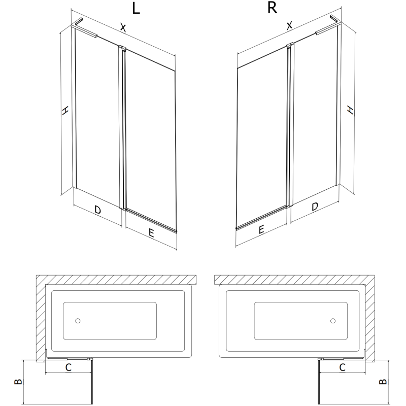 Mexen Mist L баня преграда 2-крила 120 x 150 см, прозрачна, златна четкана - 8A9L-120-011-55-00
