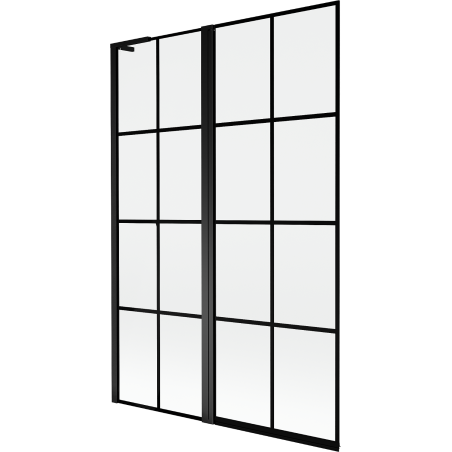 Mexen Mist L параван за вана, 2-крилен, ляв, 120 x 150 см, черна решетка, черен - 8A9L-120-011-70-77-L
