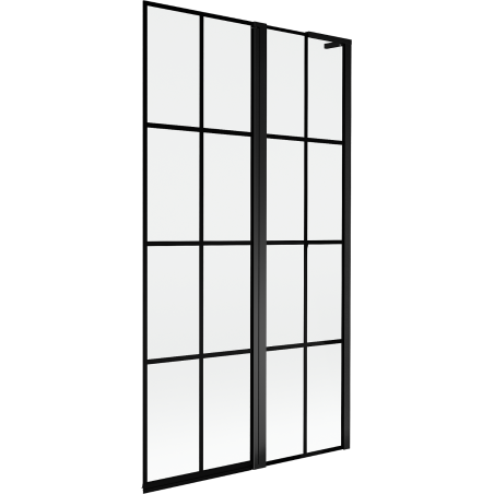 Mexen Mist L параван за вана, 2-крилен, десен 100 x 150 см, черна решетка, черен - 8A9L-100-011-70-77-P