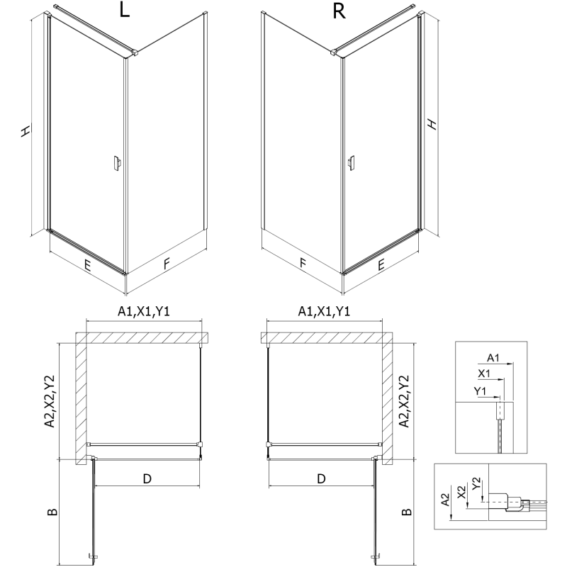 Mexen Mist-B душ кабина с врата на панти 75 x 110 см, прозрачна, златна четковна - 8A2T-075-110-55-00