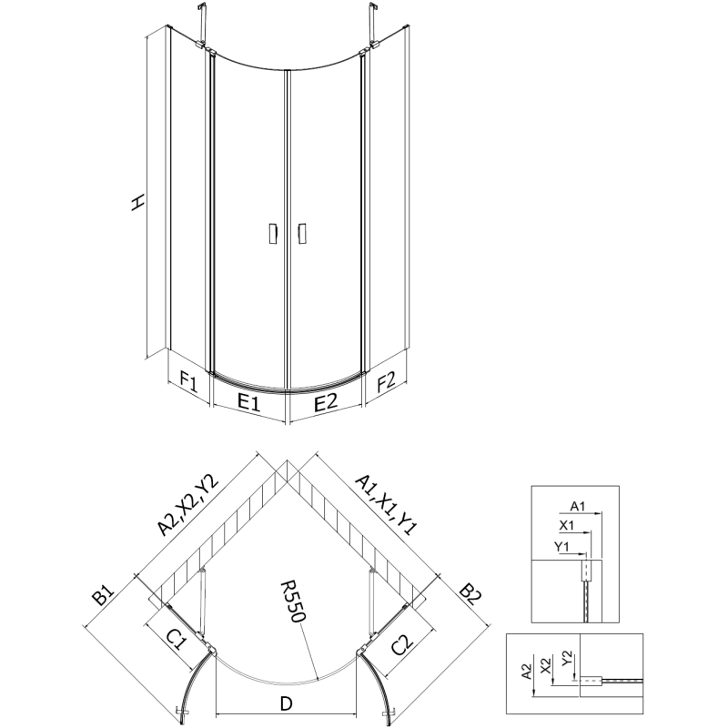 Mexen Mist полукръгла душ кабина с врата 90 x 90 см, прозрачна, хром - 8A32-090-090-01-00