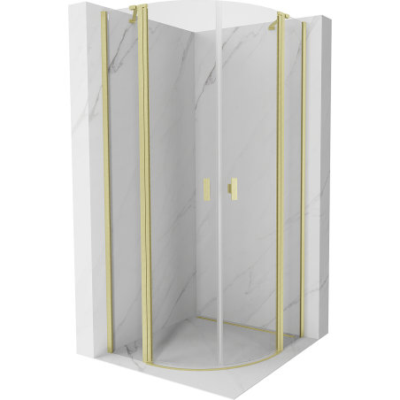 Mexen Mist полукръгла душ кабина с врата 90 x 90 см, прозрачна, златна четка - 8A32-090-090-55-00