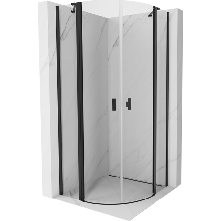 Mexen Mist полукръгла душ кабина с отварящи се врати 90 x 90 см, прозрачна, черна - 8A32-090-090-70-00