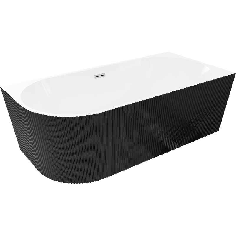Mexen Silo свободностояща вана за ъглов монтаж дясна с релеф 170 x 80 см, бяла/черна, хромиран преливник - 52891708075P-01