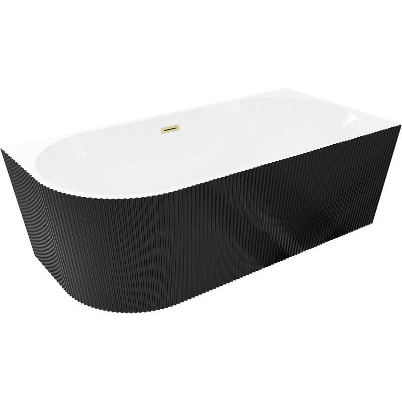 Mexen Silo свободностояща ъглова вана дясна оребрена 170 x 80 см, бяла/черна, преливане златно четкано - 52891708075P-55