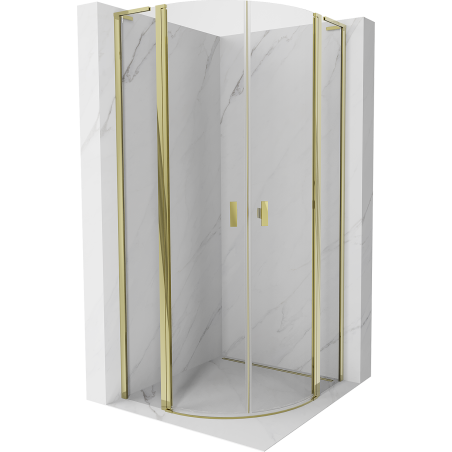 Mexen Mist L овална душ кабина с отварящи се врати 80 x 80 см, прозрачна, златна - 8A32L-080-080-50-00