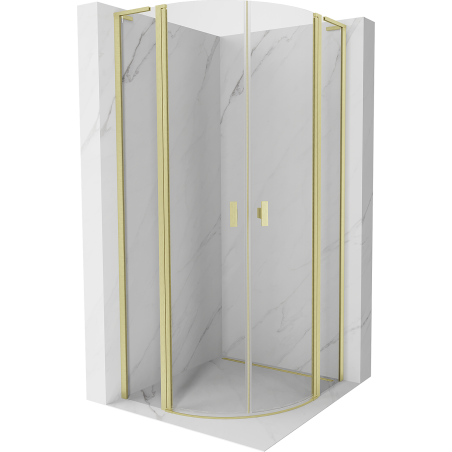Mexen Mist L полукръгла душ кабина с врата 80 x 80 см, прозрачна, матово злато - 8A32L-080-080-55-00