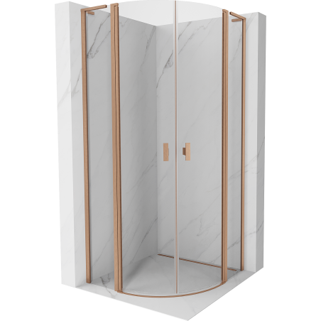 Mexen Mist L полукръгла душ кабина с отварящи се врати 90 x 90 см, прозрачна, четкана мед - 8A32L-090-090-65-00