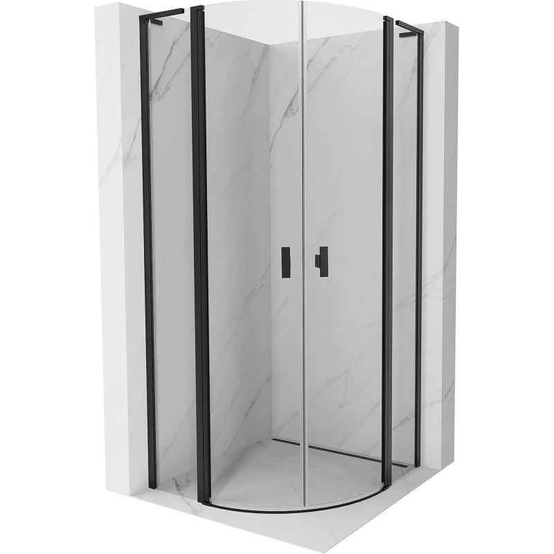 Mexen Mist L полуокръгла душ кабина с отварящи се врати 80 x 80 см, прозрачна, черна - 8A32L-080-080-70-00