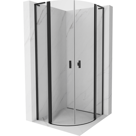 Mexen Mist L полуокръгла душ кабина с отварящи се врати 80 x 80 см, прозрачна, черна - 8A32L-080-080-70-00