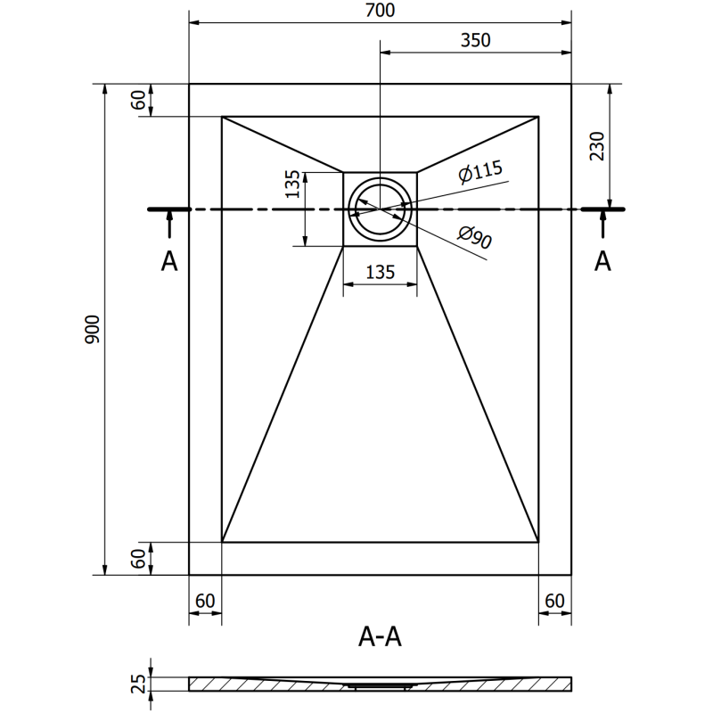 Mexen Stone+ правоъгълна композитна душ кабина 90 x 70 см, сив бетон - 44617090