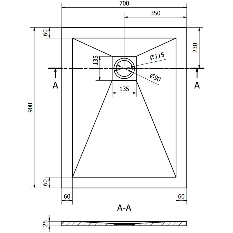 Mexen Stone+ правоъгълно композитно поддушово корито 90 x 70 см, сиво-бетон