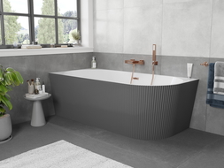 Mexen Silo свободностояща ъглова вана лява рифелована 150 x 75 см, бяла/сива, преливна мед матирана - 52891507562L-65