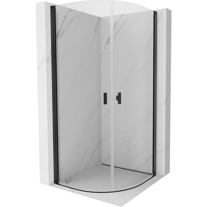 Mexen Mist полукръгла душ кабина отваряща се 70 х 70 см, прозрачна, черна - 8A31-070-070-70-00