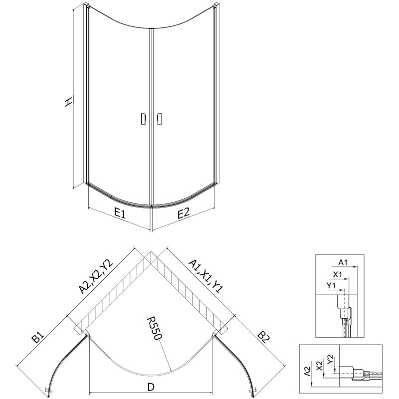 Mexen Mist полукръгла душ кабина с отваряща се врата 90 x 90 см, прозрачна, черна - 8A31-090-090-70-00