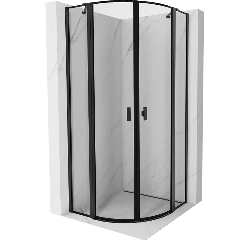 Mexen Mist полукръгла душ кабина с врата 80 x 80 см, черна рамка, черна - 8A32-080-080-70-70