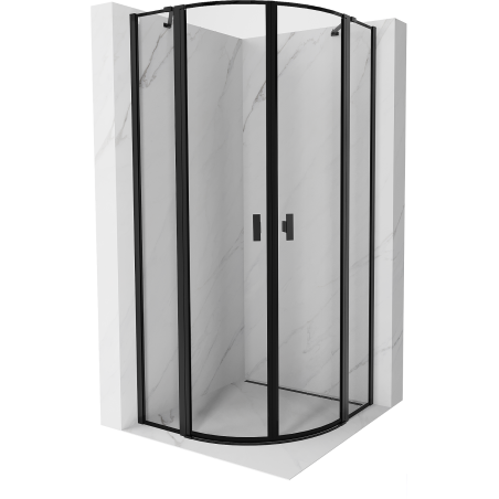 Mexen Mist полукръгла душ кабина с врата 80 x 80 см, черна рамка, черна - 8A32-080-080-70-70